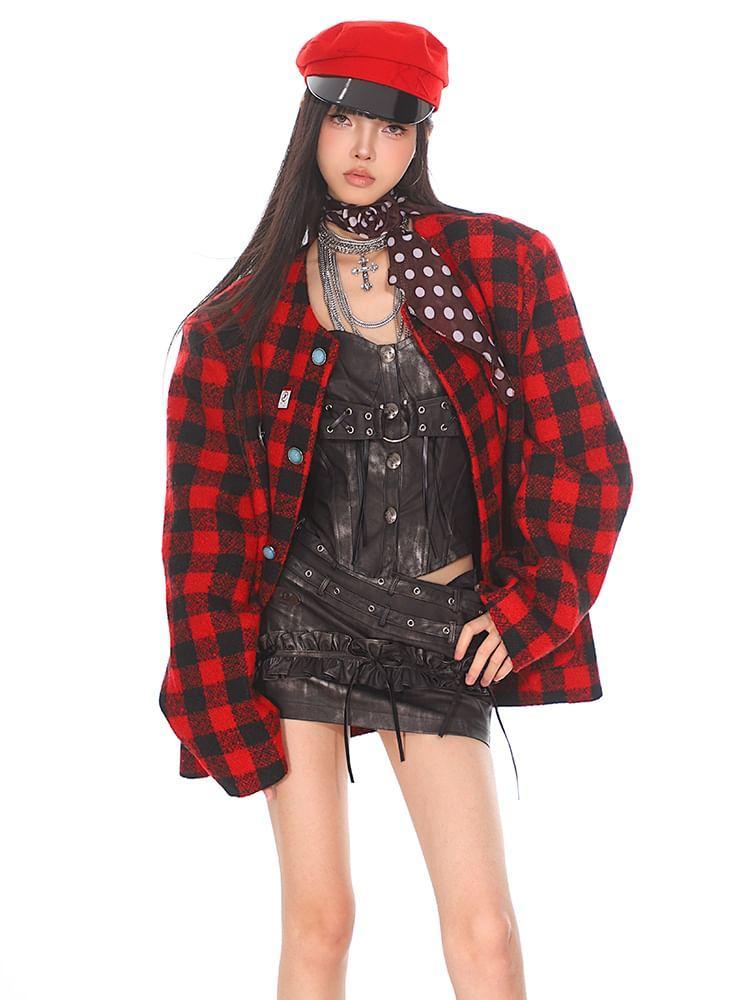 Check Loose-Fit Tweed Jacket Product Image