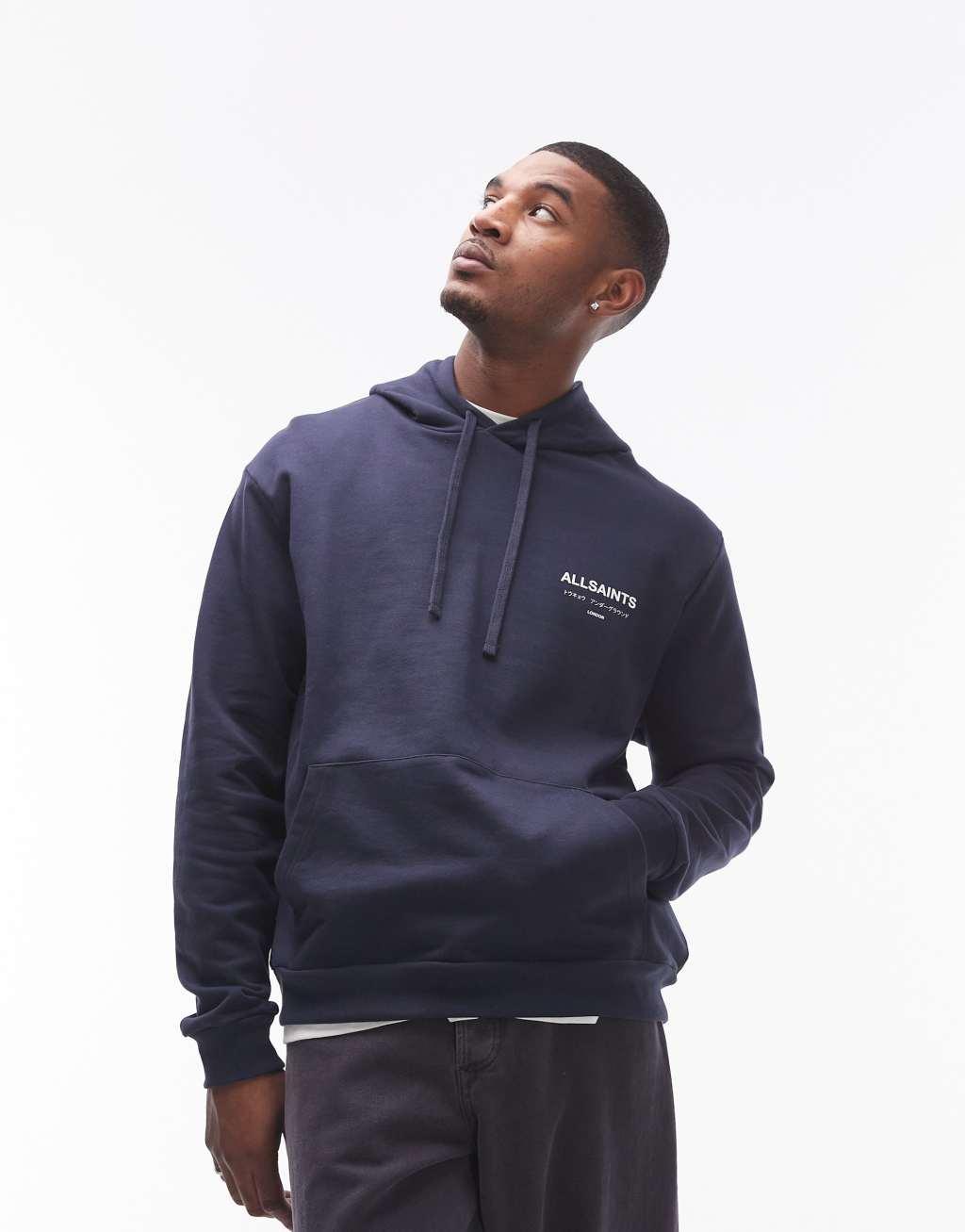 AllSaints Undergroud Oth hoodie in navy Product Image