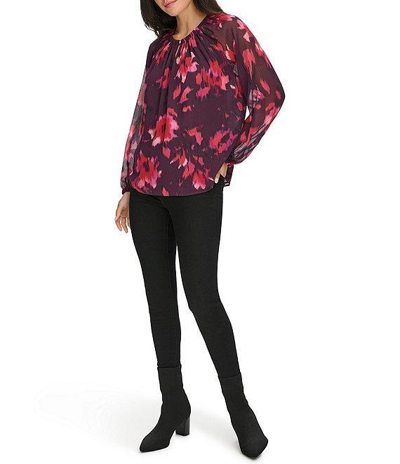 Calvin Klein Printed Chiffon Crew Neck Long Sleeve Top Product Image
