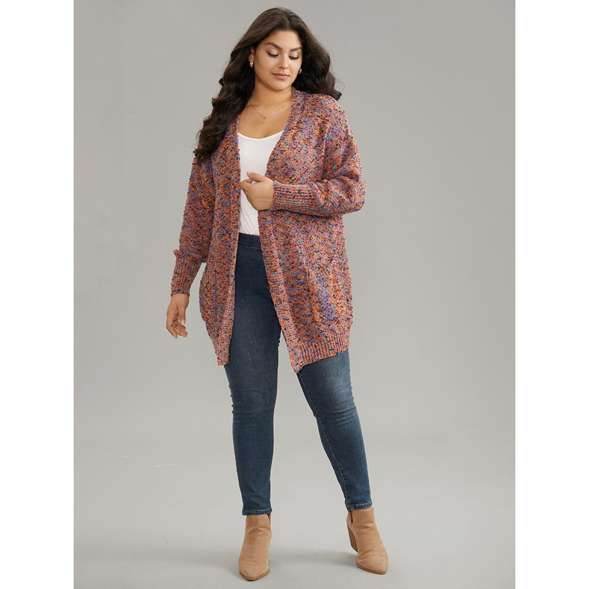 Plus Size Colour Heather Pocket Open Front Cardigan Multicolor Women Casual Loose Long Sleeve Dailywear Cardigans BloomChic 26/4X Product Image