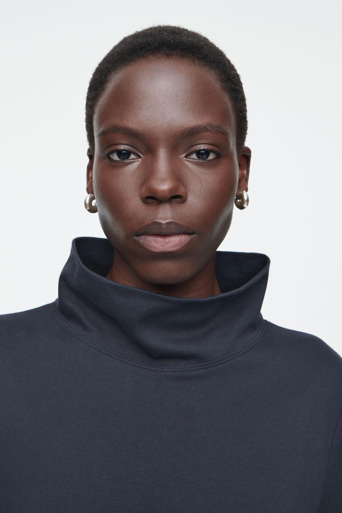 FUNNEL-NECK PANELED MIDI DRESS Product Image