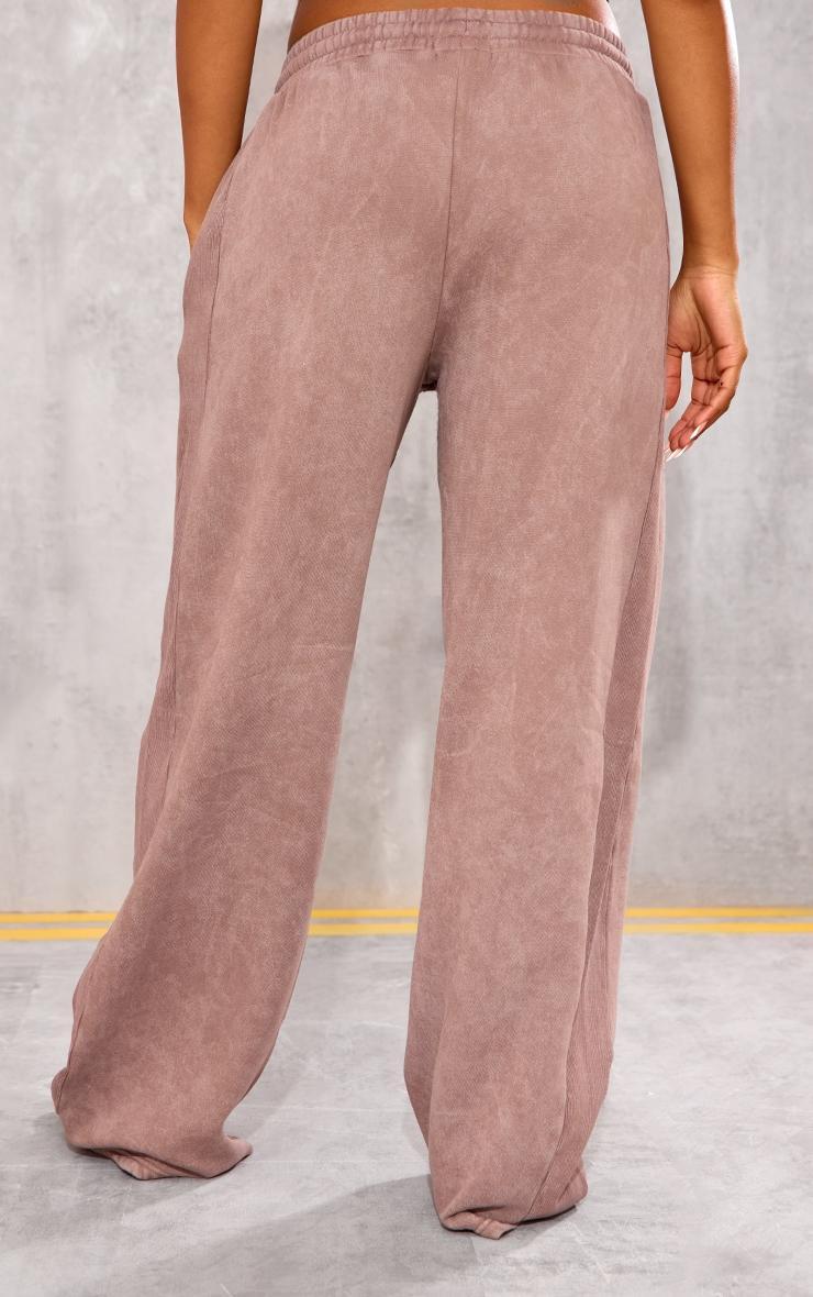 Taupe Washed Rib Panel Wide Leg Sweatpants Product Image