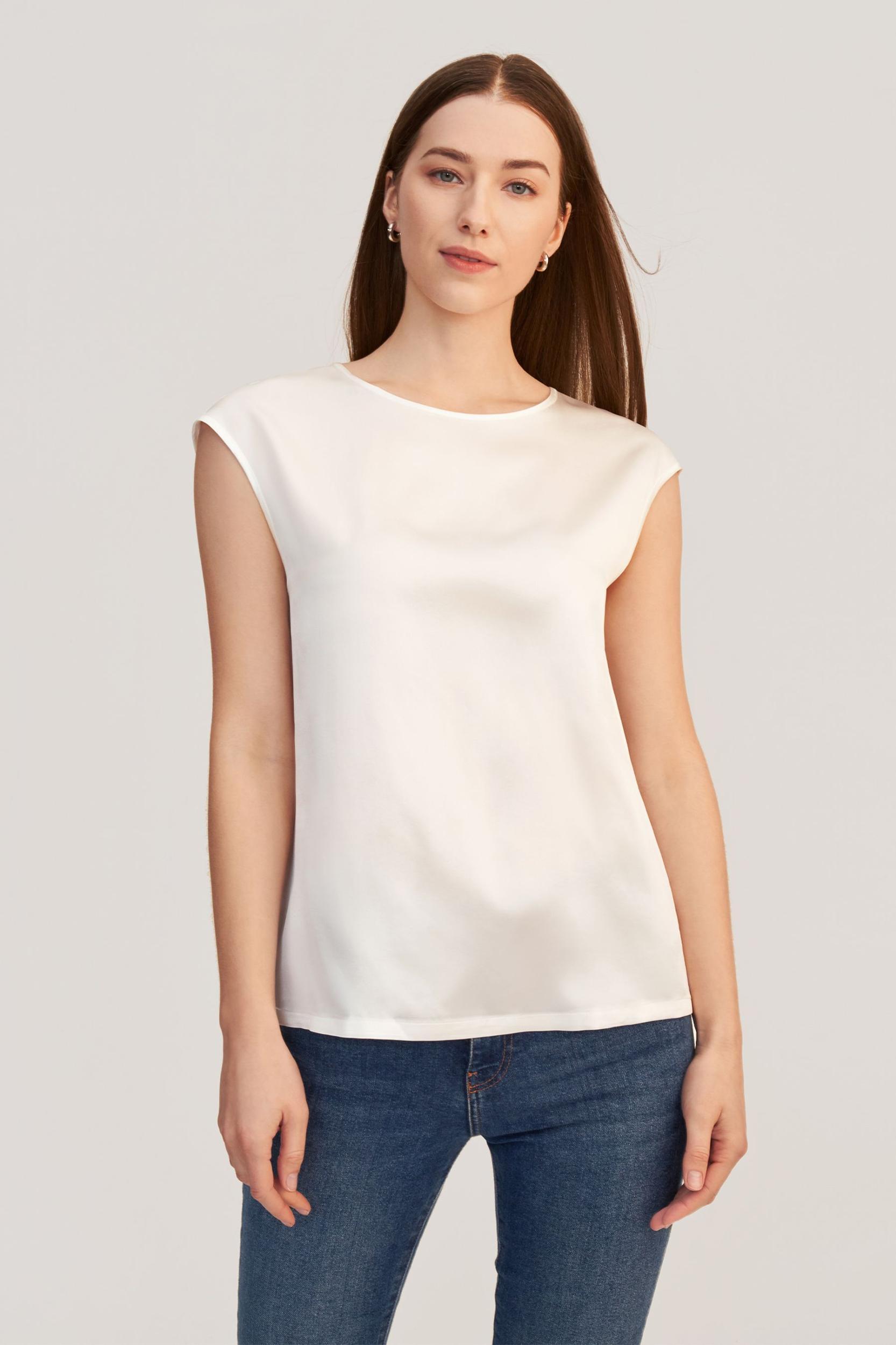 Basic Cap Sleeves Silk Tee Product Image