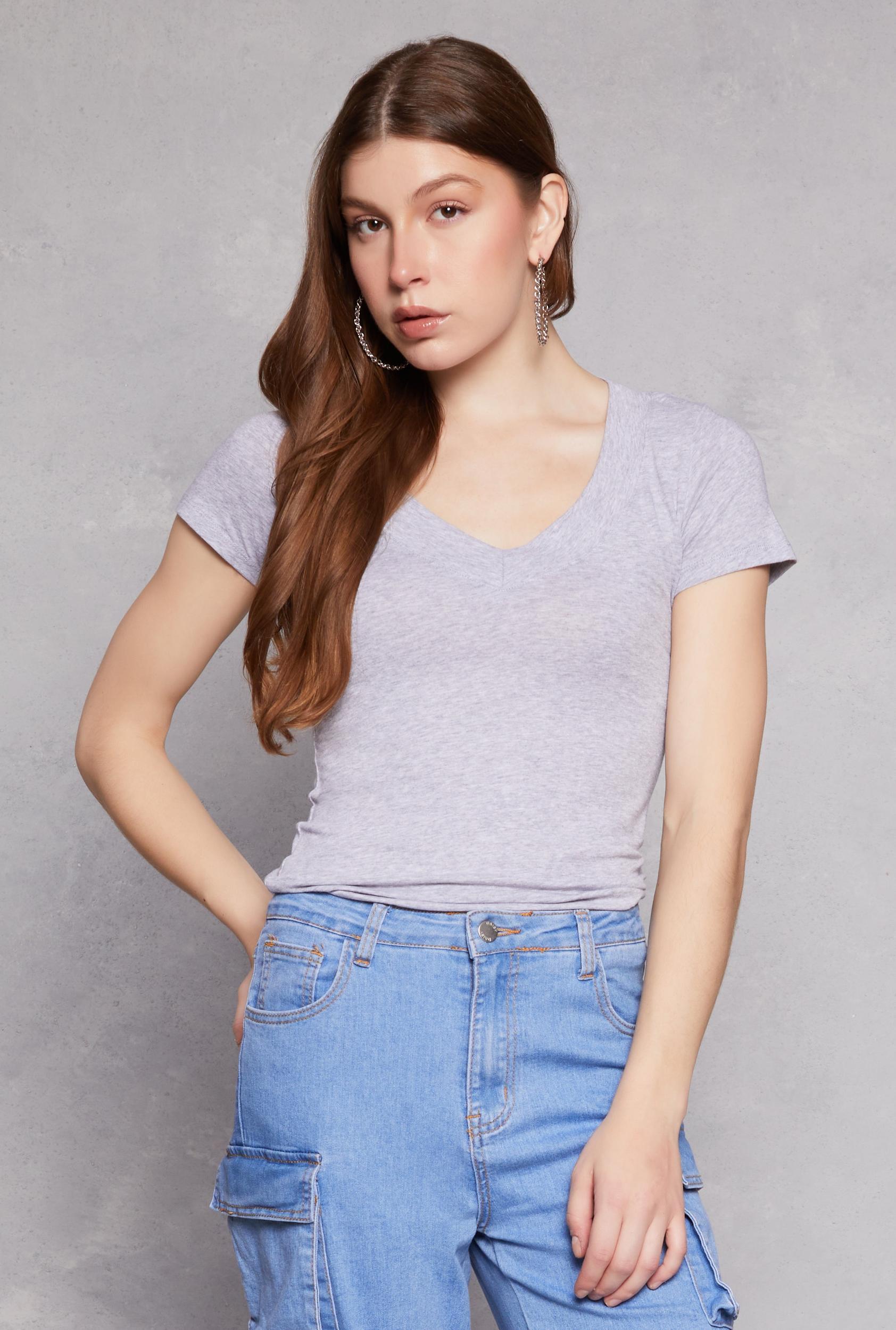 Womens Short Sleeve V Neck T Shirt Product Image