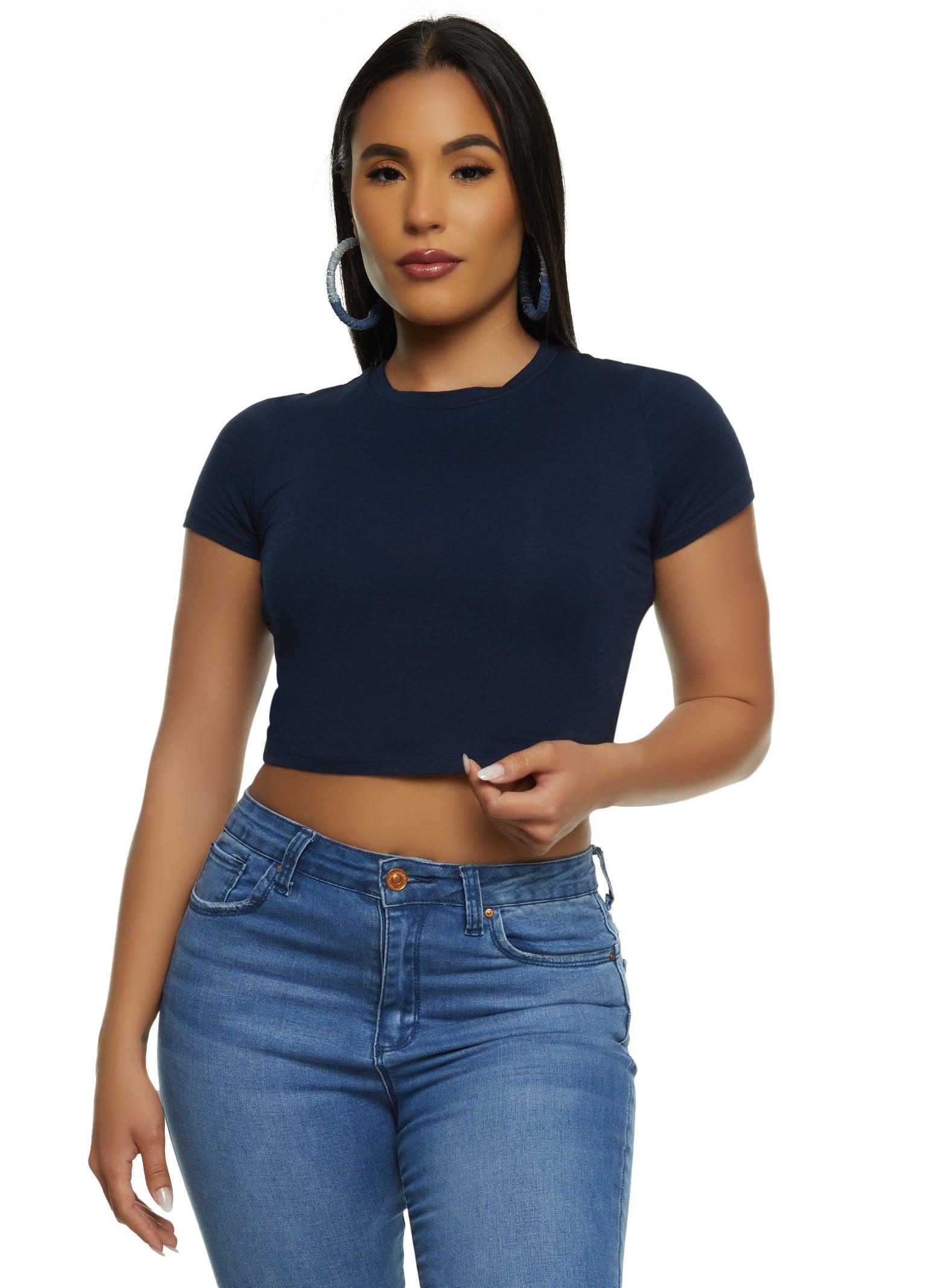 Womens Basic Crew Neck Cropped Tee Product Image