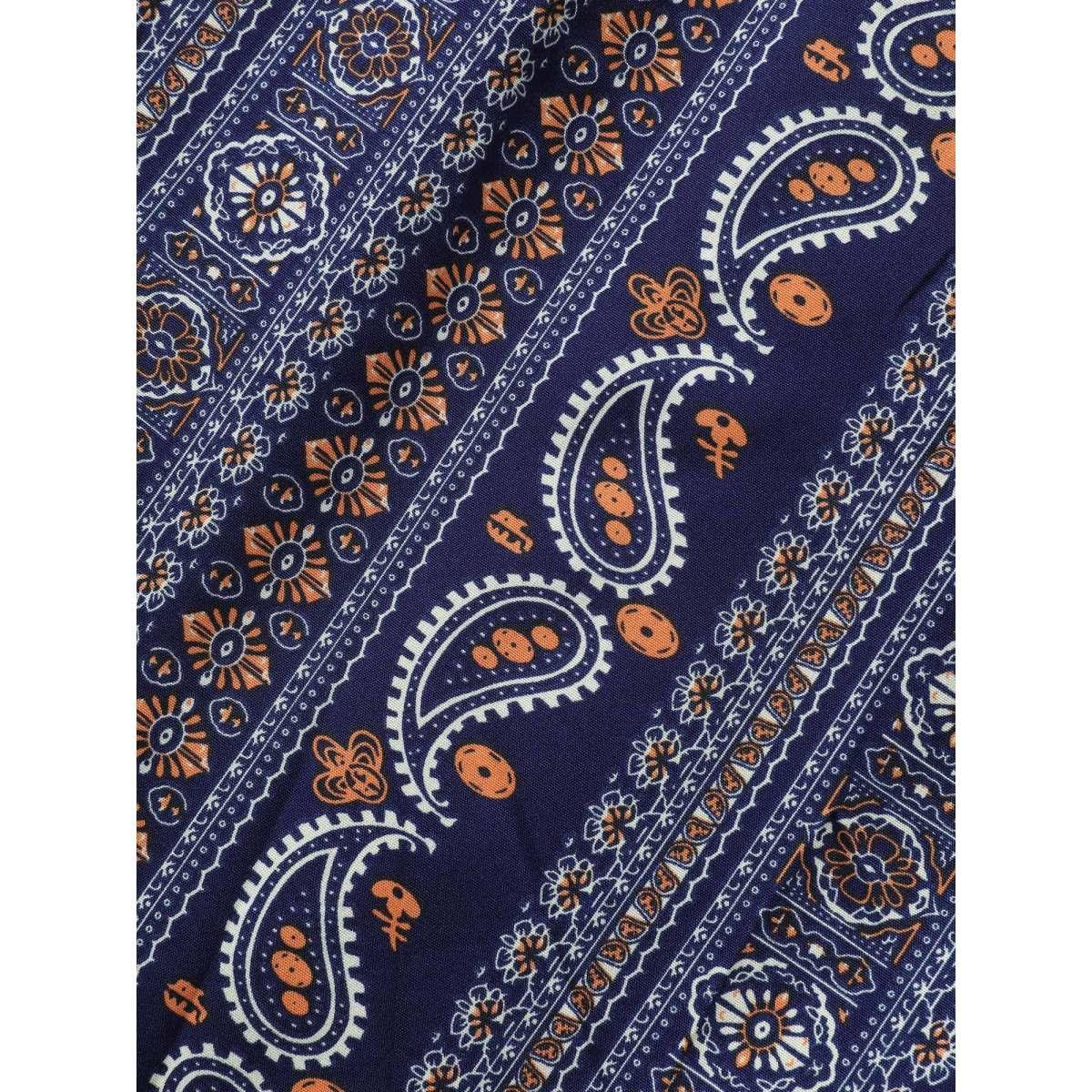 Plus Size Bandana Print Frill Trim Drawstring Pants Women Indigo Casual Wide Leg Mid Rise Everyday Pants BloomChic 10/M Product Image