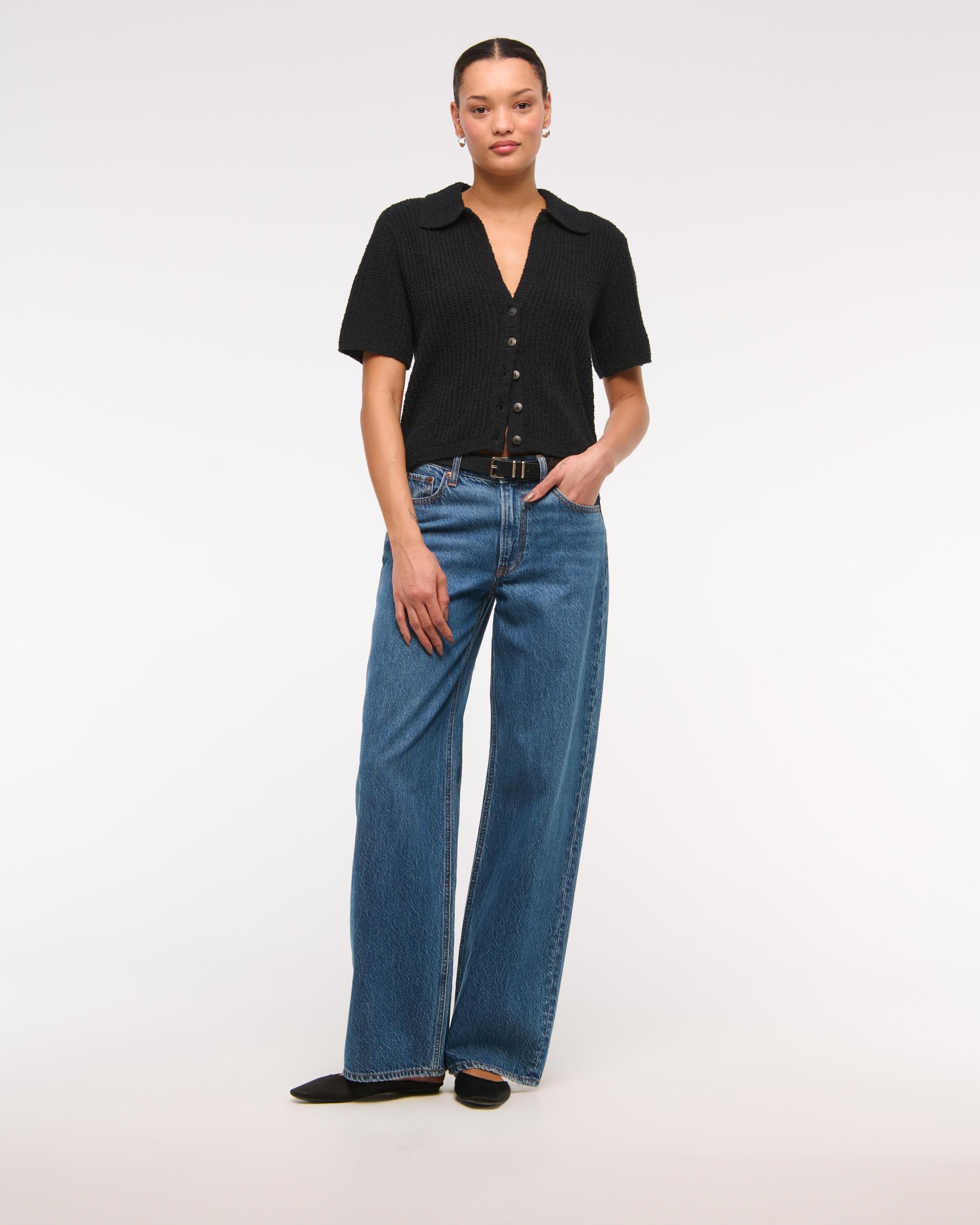 Short-Sleeve Crochet-Style Polo Product Image