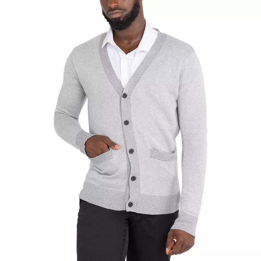 Men's Xray Herringbone Cardigan Sweater, Size: Large, Blue Product Image