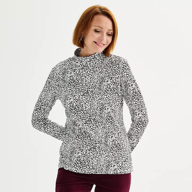 Women's Croft & Barrow® Essential Long-Sleeve Mockneck Top, Size: XXL, Ivory Nest Cardinals Product Image