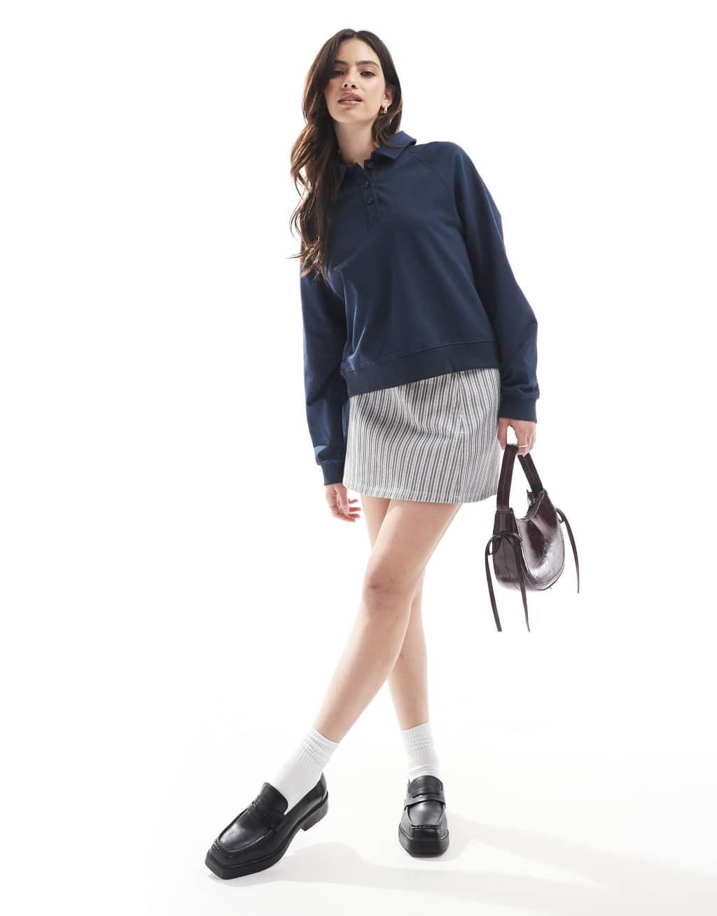 Miss Selfridge polo sweatshirt in navy Product Image