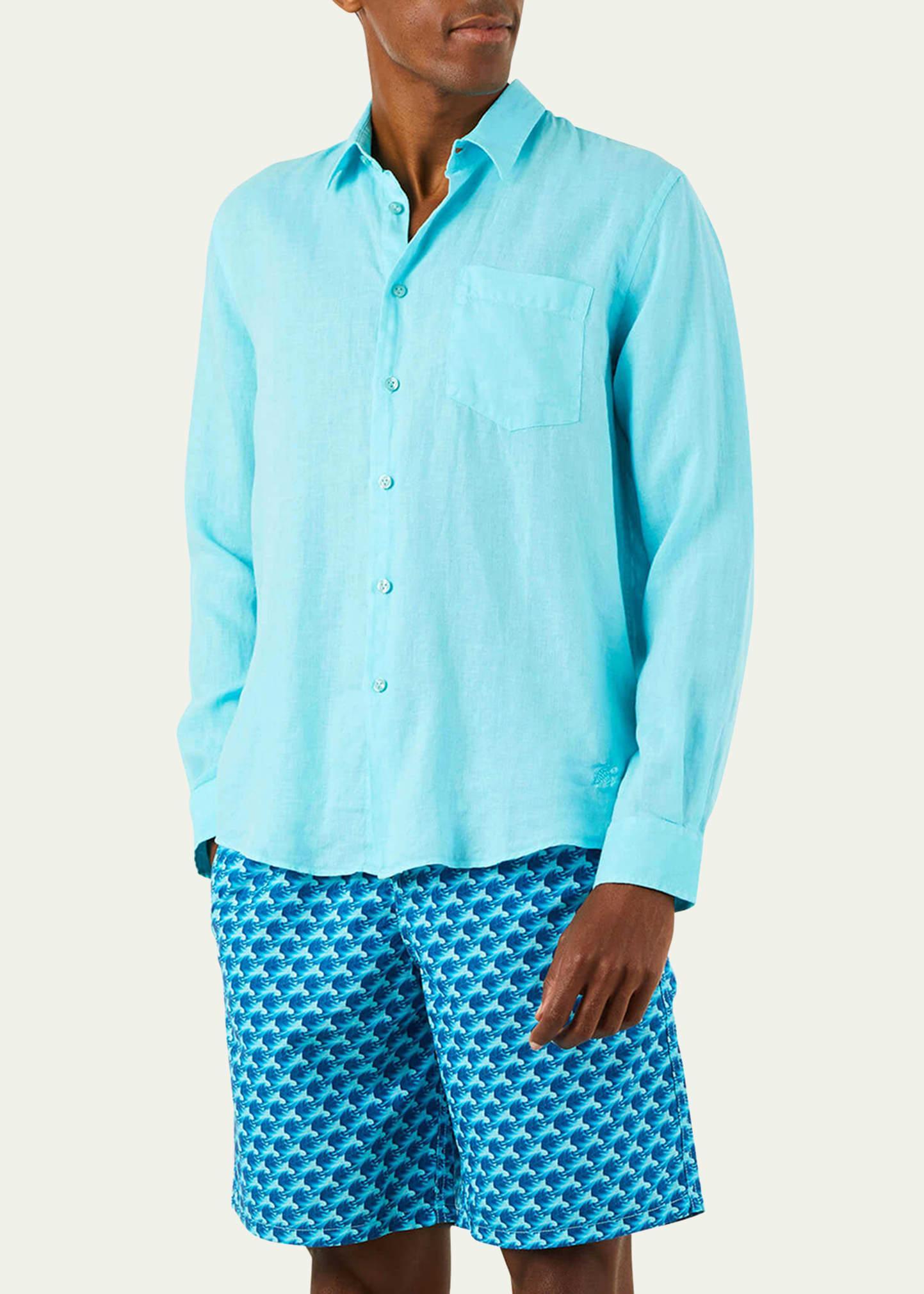 Mens Caroubis Solid Linen Sport Shirt Product Image