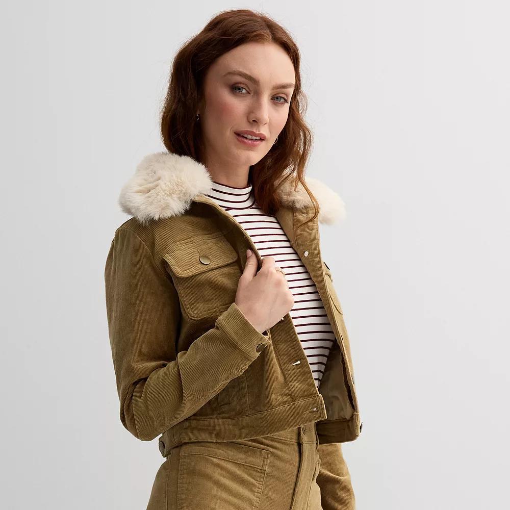 Women's Draper James Faux Fur Collar Corduroy Jacket, Size: XXL, Green Product Image