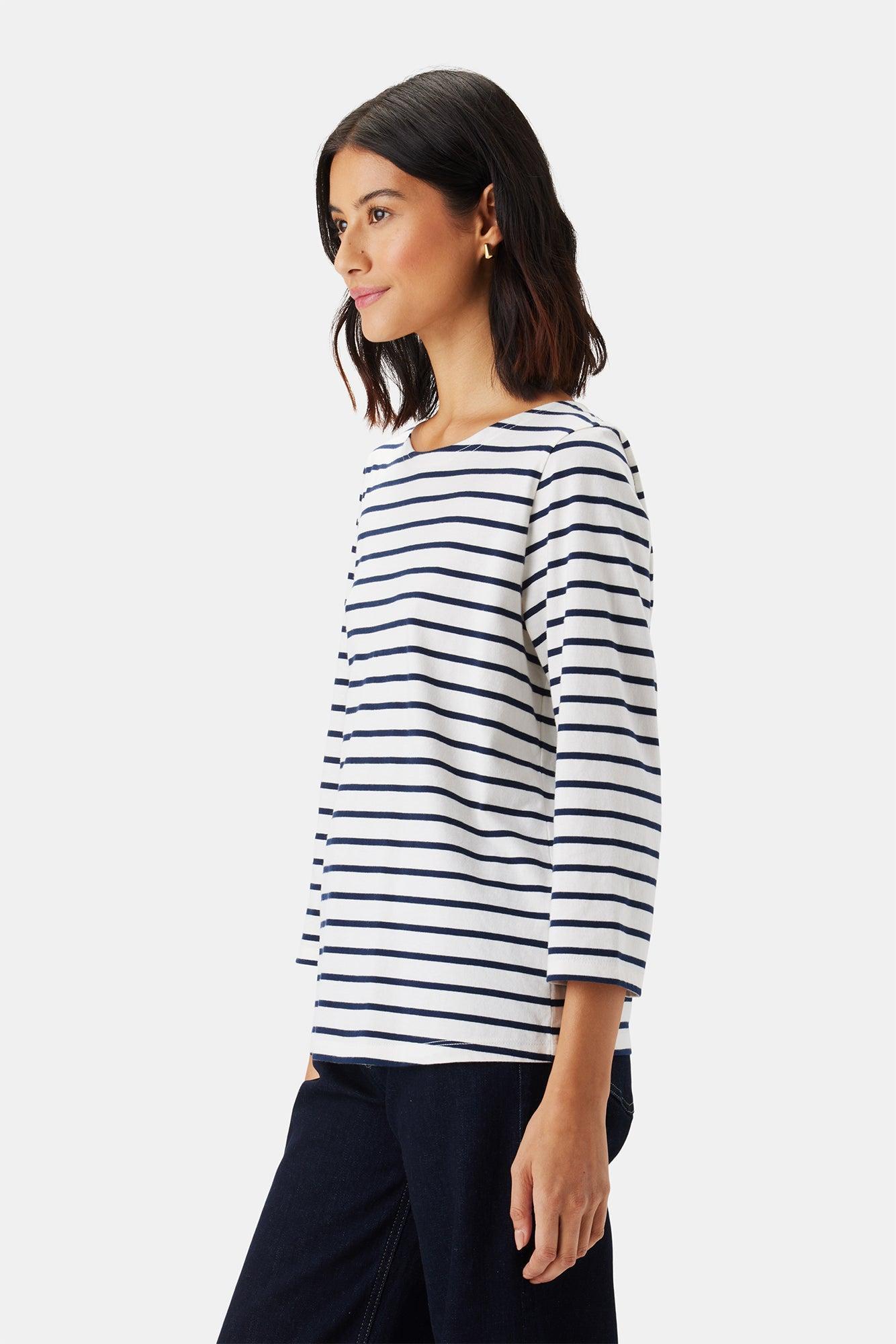 Francoise Organic Cotton Tee - Ivory Navy Blue Stripe Product Image