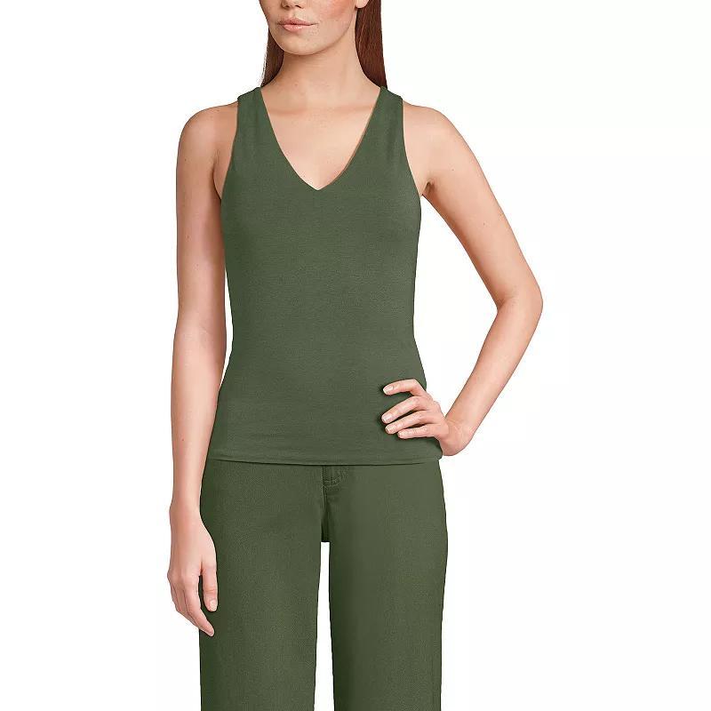 Women's Lands' End Fitted V-Neck Tank Top, Size: Medium, Estate Green Product Image