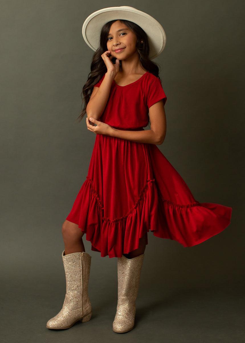 Adrianna Dress in Crimson Girls Product Image