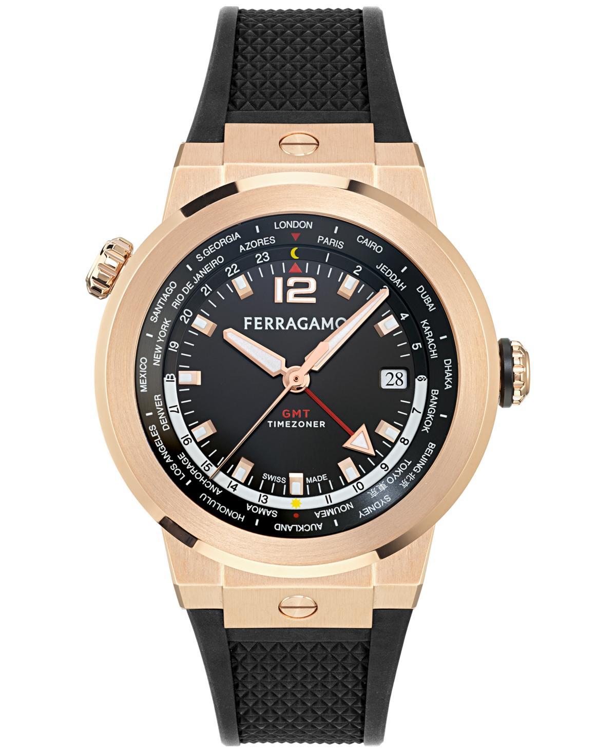 Salvatore Ferragamo Mens F-80 GMT Black Silicone Strap Watch Product Image