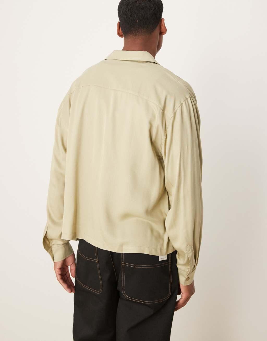 ASOS DESIGN viscose oversized boxy shirt in khaki Product Image