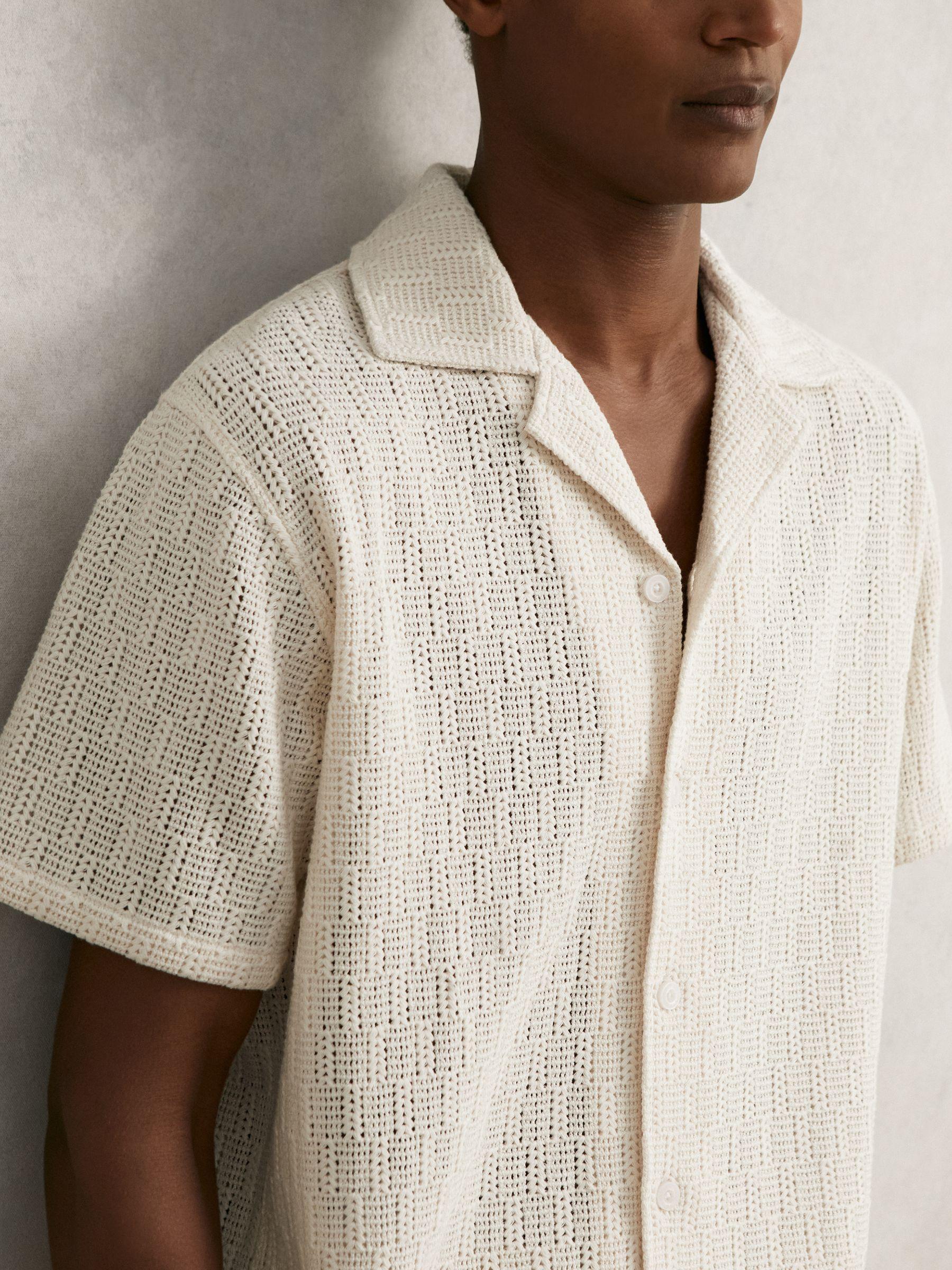 Cotton-Blend Crochet Shirt in Off White Product Image