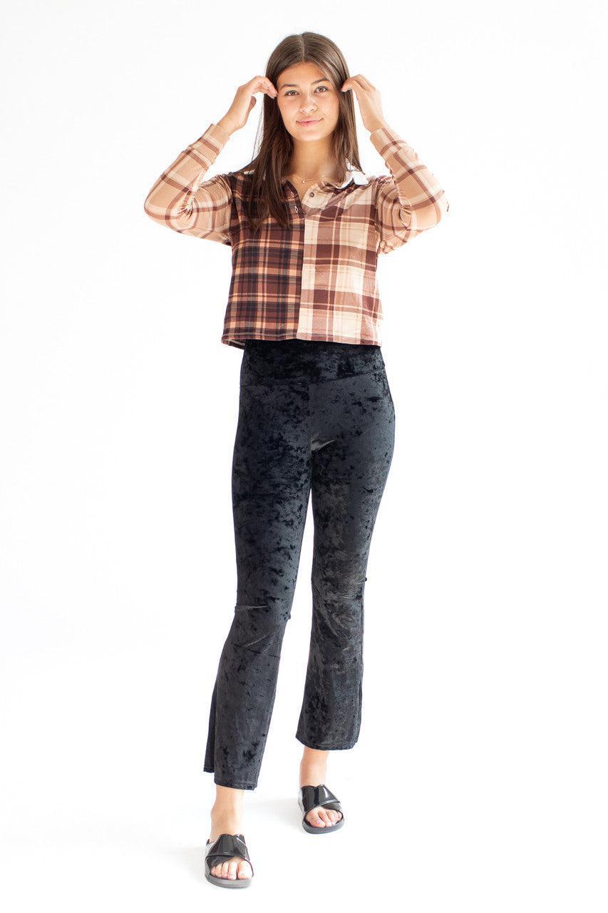 Fleece Mixed Plaid Long Sleeved Polo Shirt Product Image