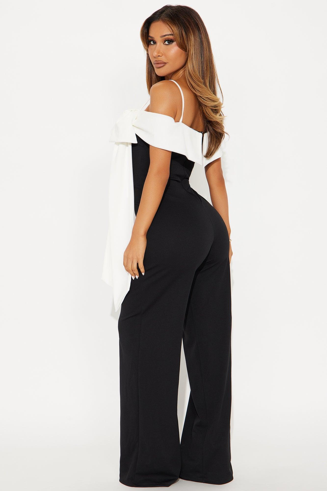 Alice Off Shoulder Wide Leg Jumpsuit - Black/White Product Image