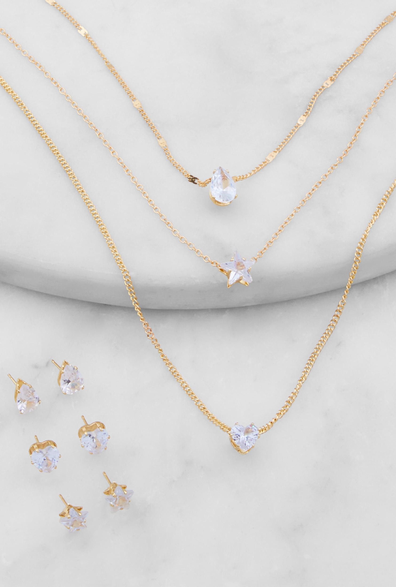 Cross Charm Layered Necklace with Stud Earring Trio Female Product Image