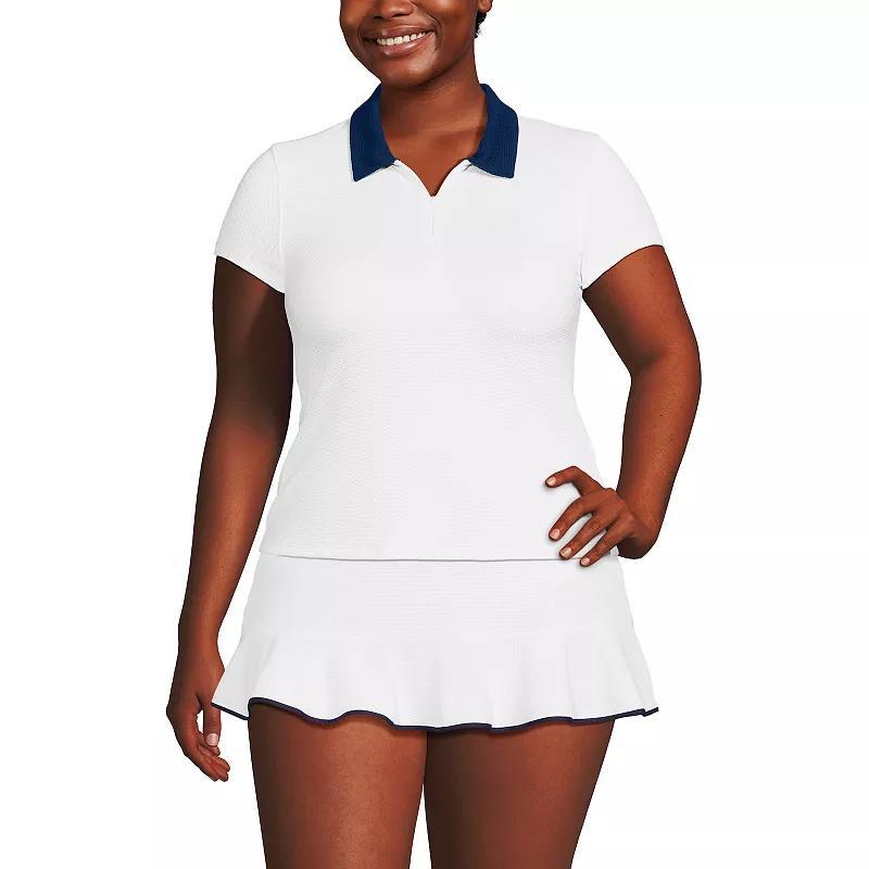 Plus Size Lands' End Short Sleeve Pique Johnny Collar Swim Top, Women's, Size: 2XL, Dusk Meadow Floral Product Image