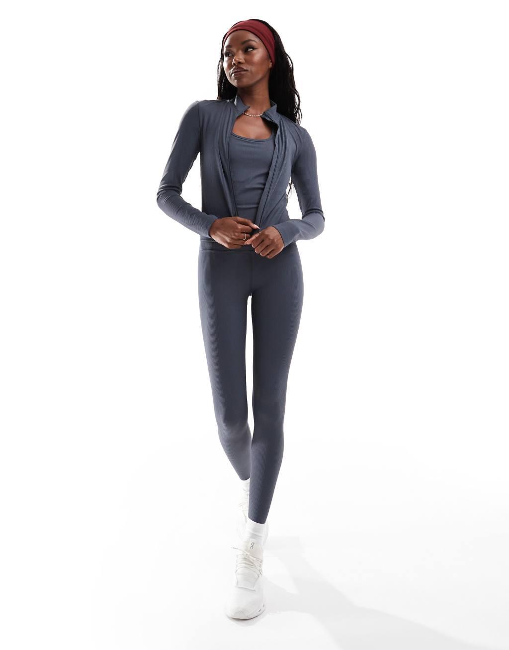 ASOS 4505 active rib zip up performance track top in navy Product Image