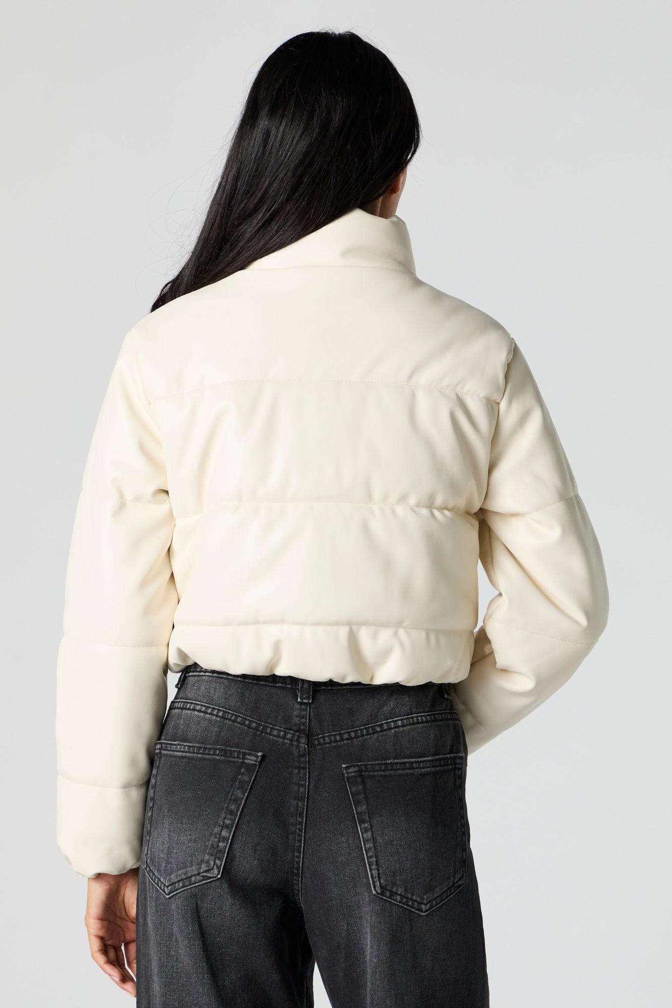 Faux Leather Cropped Puffer Jacket Female Product Image