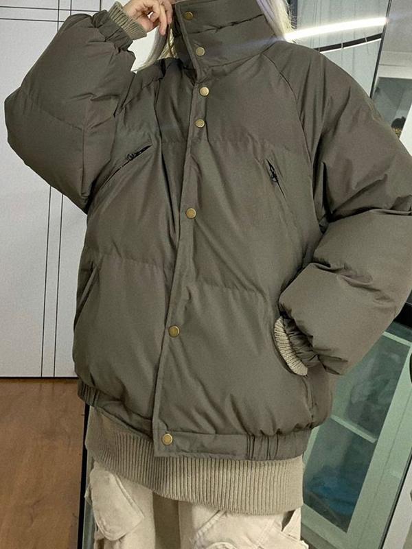 Solid Slant Pocket High Neck Jacket Product Image