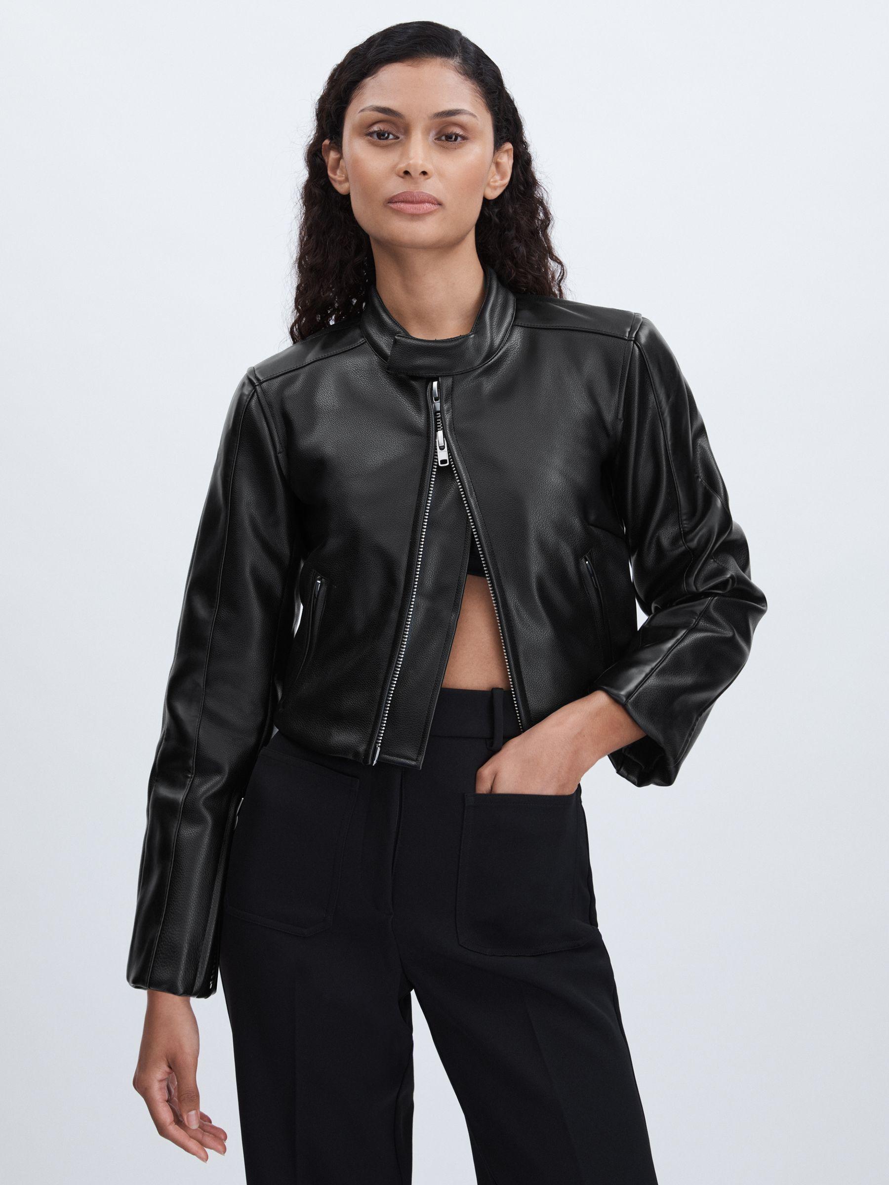 Good American Faux-Leather Moto Jacket in Black Product Image