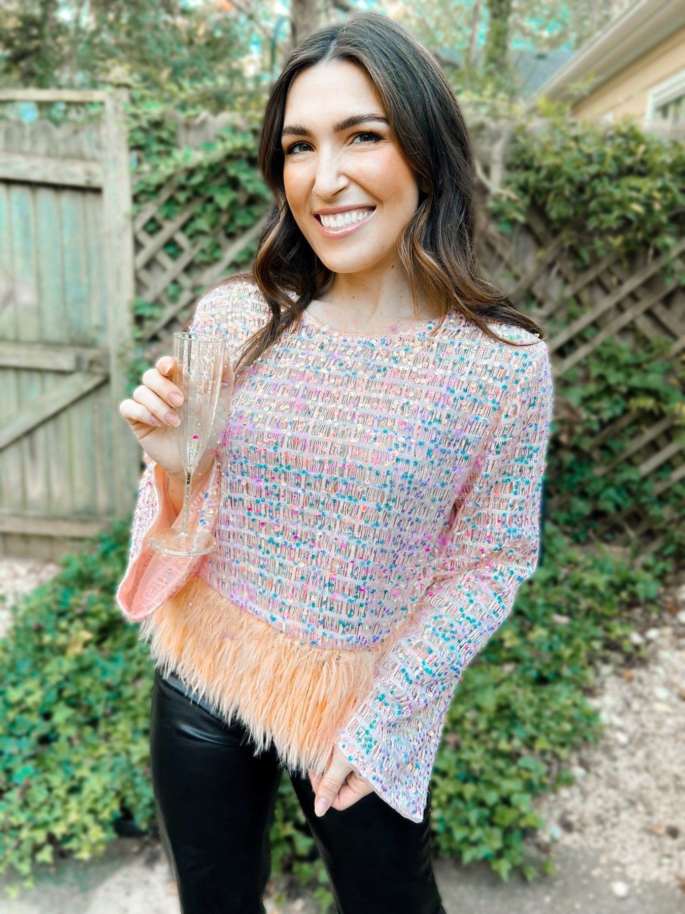 Starla Sequin & Feather Party Top Product Image
