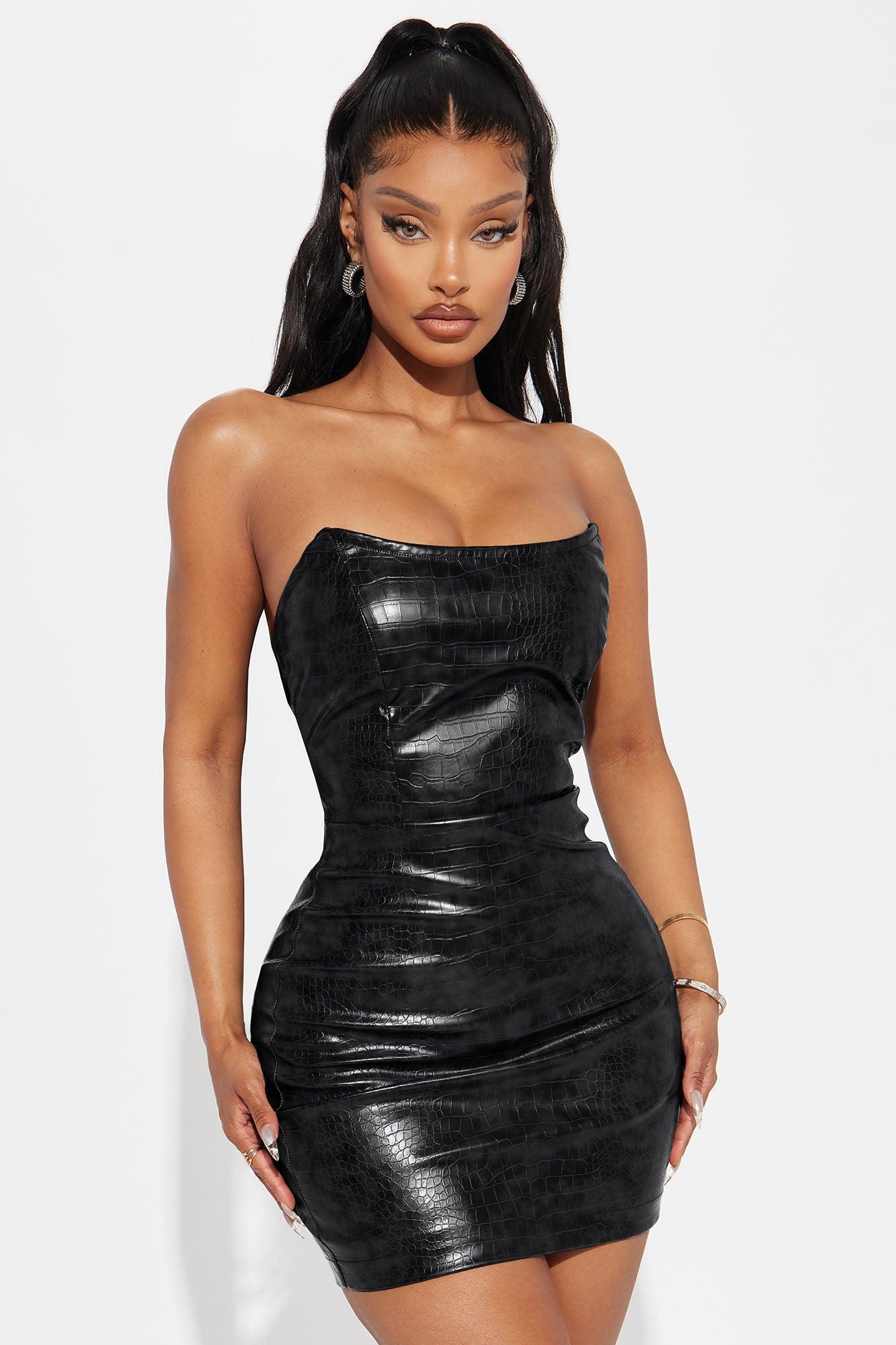 Hit The Gas Faux Leather Trench and Mini Dress Set - Black Product Image