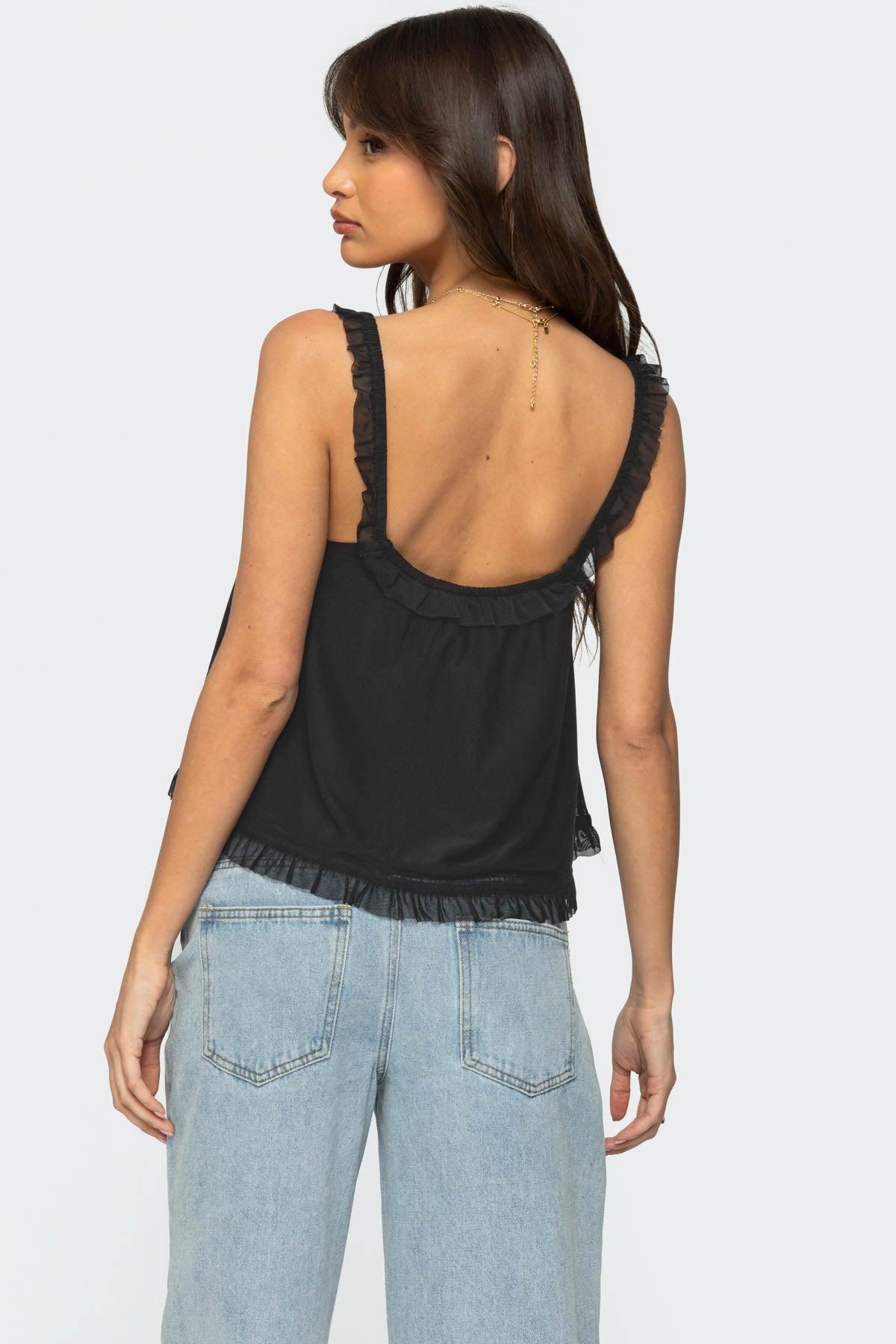 Ruffle Mesh Babydoll Tank Top Product Image
