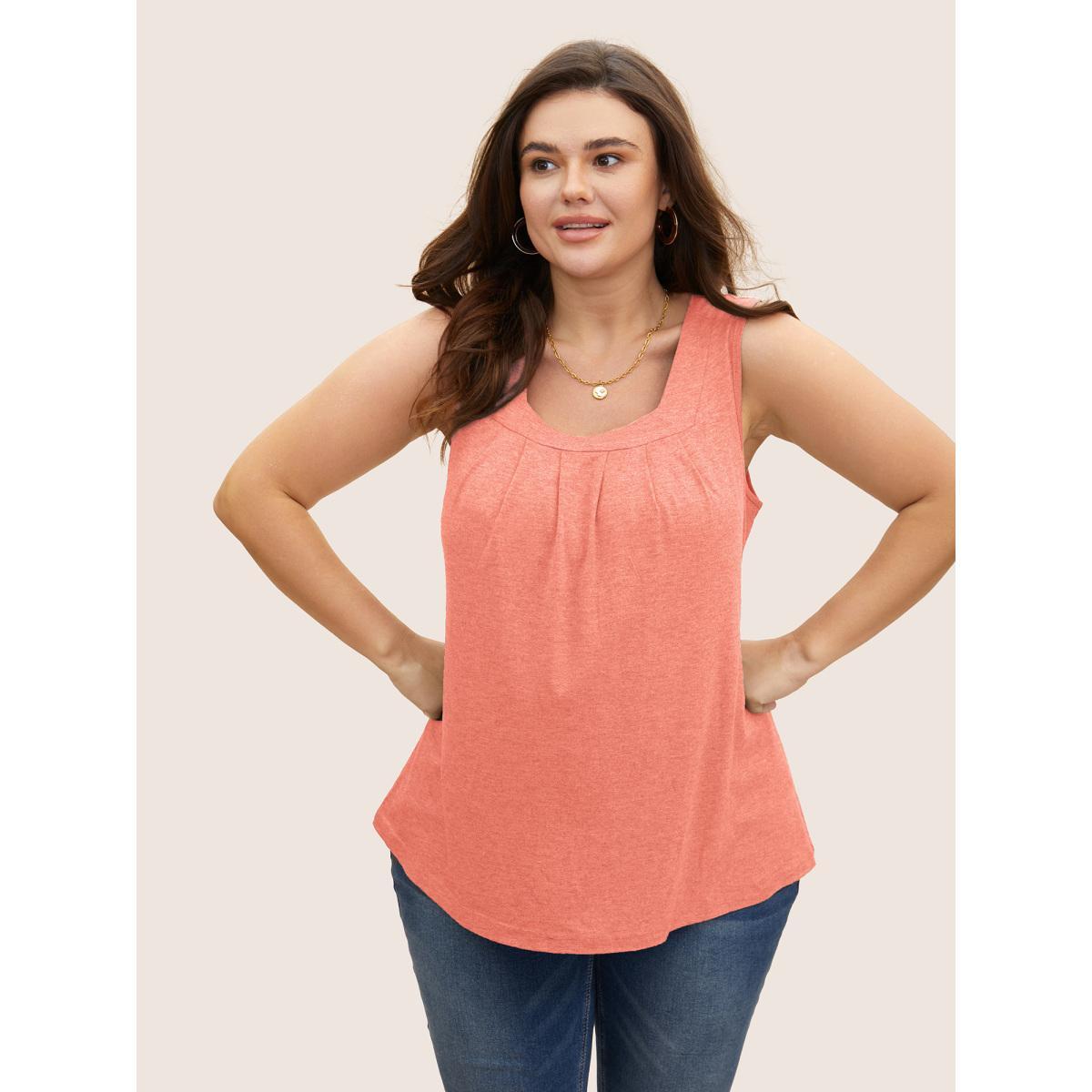 Plus Size Heather Plicated Detail Square Neck Tank Top Women Lightorange Casual Non U-neck Everyday Tank Tops Camis BloomChic 22-24/3X Product Image