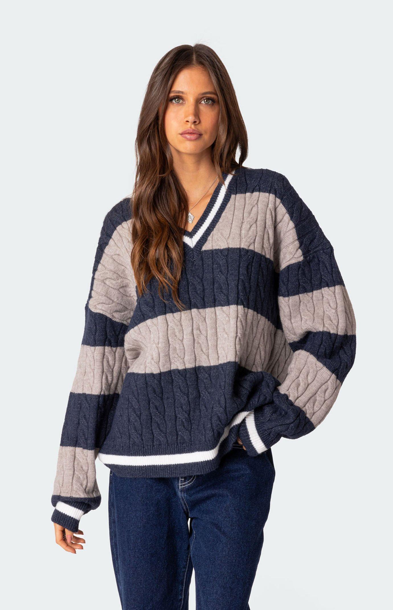 Romie V Neck Cable Knit Sweater Product Image