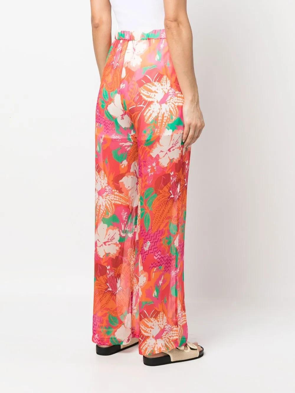 MSGM Floral-print Wide Leg Trousers In Red Product Image