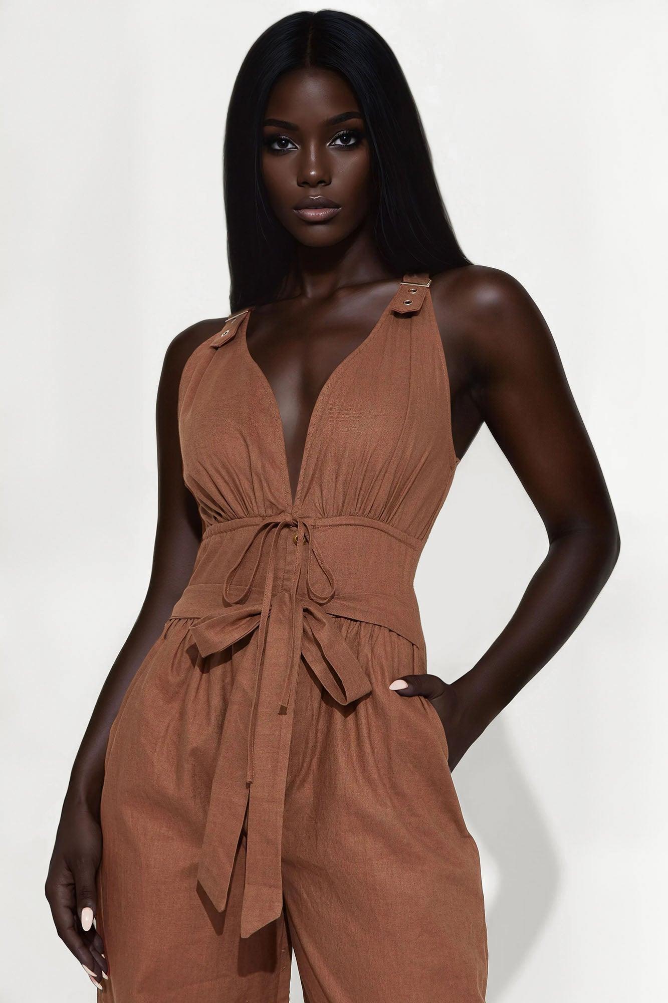 Wild About You Linen Jumpsuit - Brown Product Image