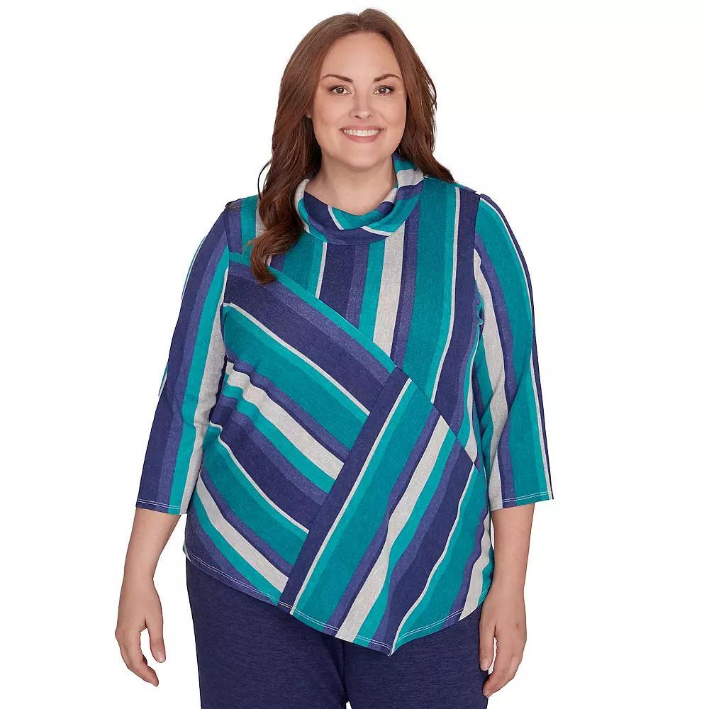 Plus Size Alfred Dunner Spliced Cowlneck Stripe Sweater, Women's, Size: 3XL, Multi Green Product Image