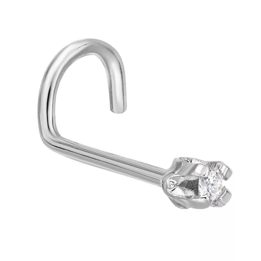 Lila Moon 14k Gold 1.3 mm Diamond Accent Curved Nose Stud, Women's, 14k White Gold Product Image