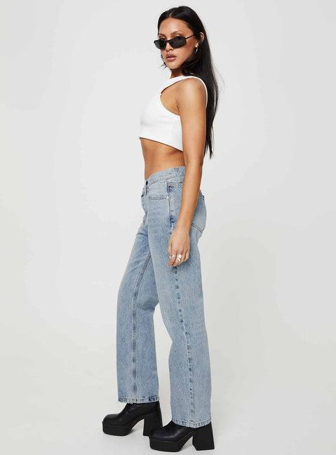 Holly Mid Rise Straight Leg Asymmetric Jean Light Wash Denim Product Image