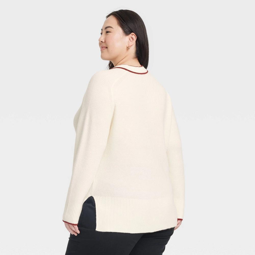 Women's Valentine's Crewneck Pullover Sweater - A New Day™ Cream Hearts XXL Product Image