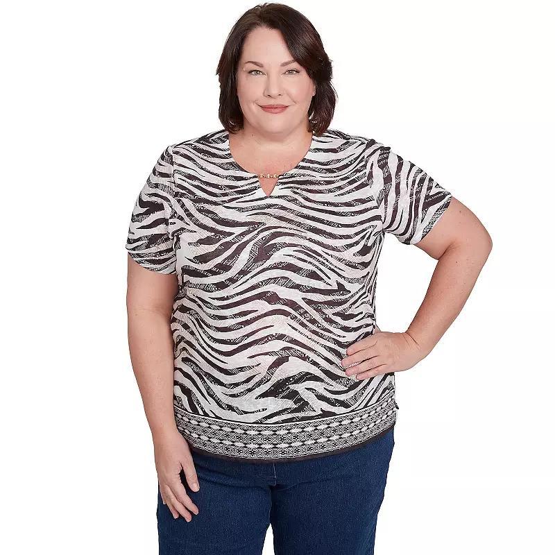 Plus Size Alfred Dunner Beaded Splitneck Animal Print Top, Women's, Size: 1XL, Black And Product Image