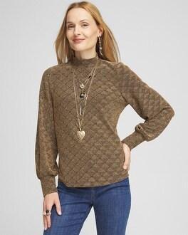 Textured Gold Mock-Neck Top Product Image