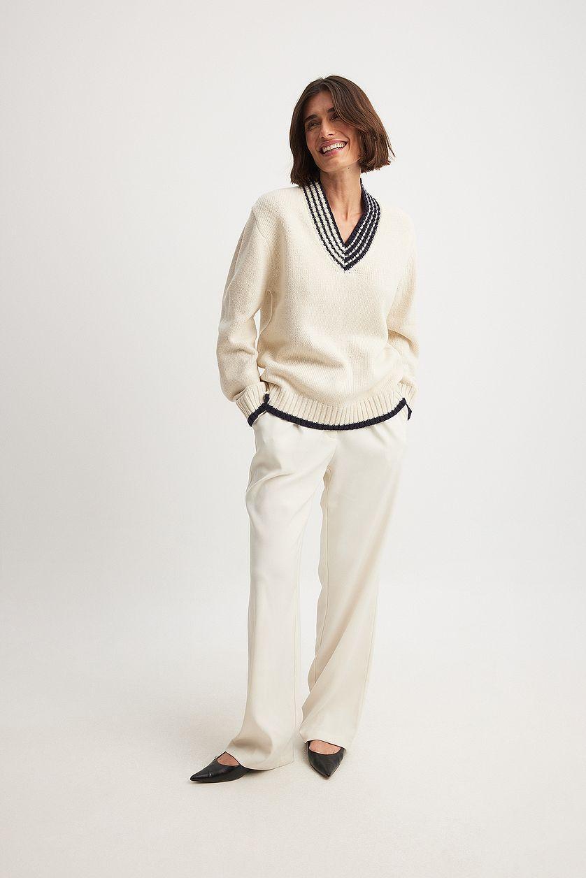Oversized V-neck Contrast Detail Sweater Product Image
