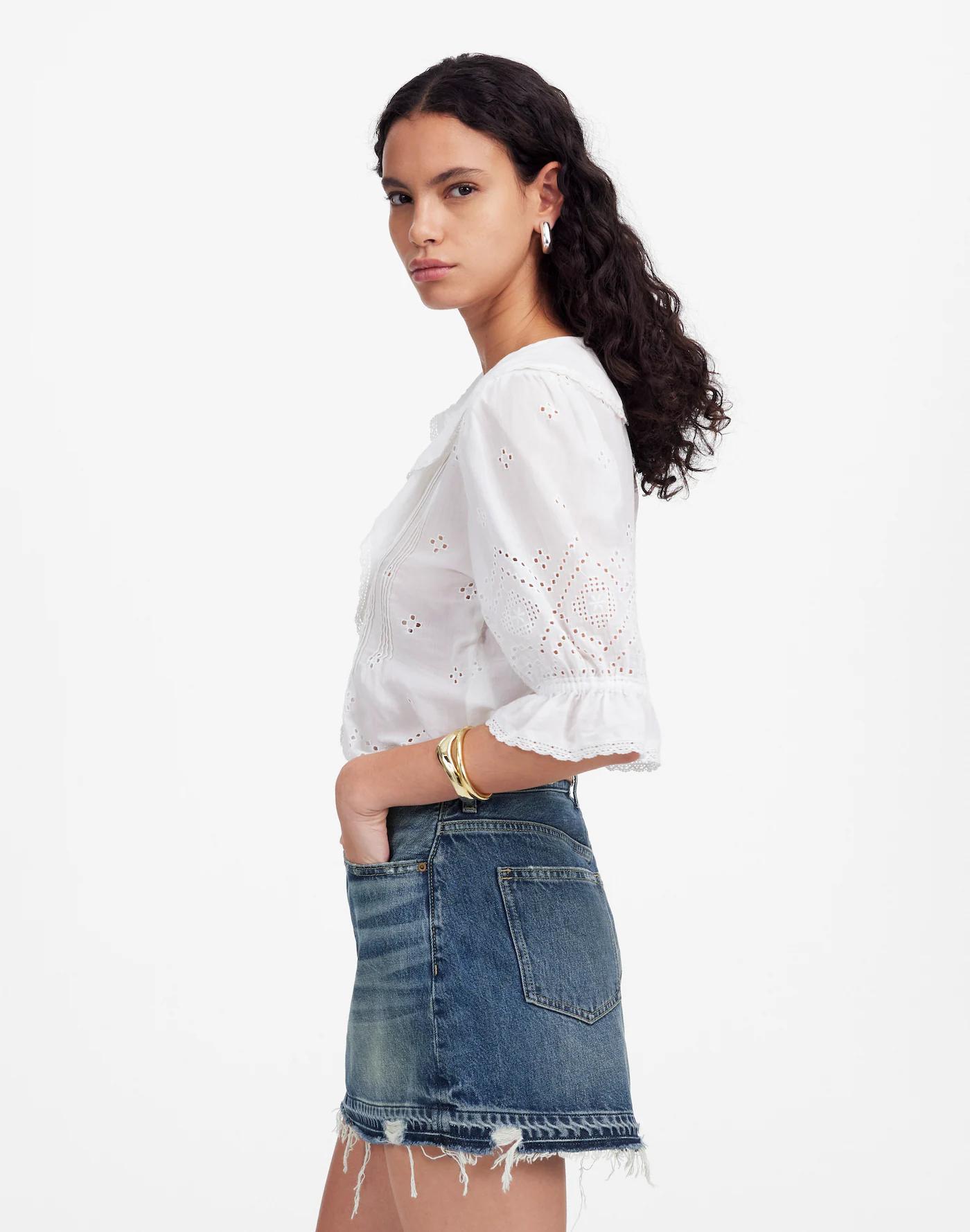 Postage-Stamp Denim Mini Skirt in Croswell Wash Product Image
