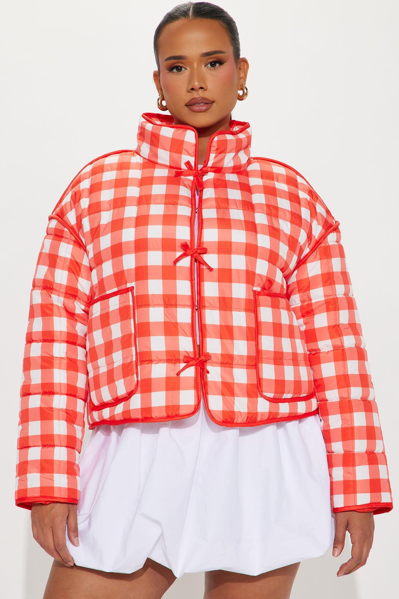 Sweet As Ever Lightweight Quilted Plaid Jacket - Red/White Product Image