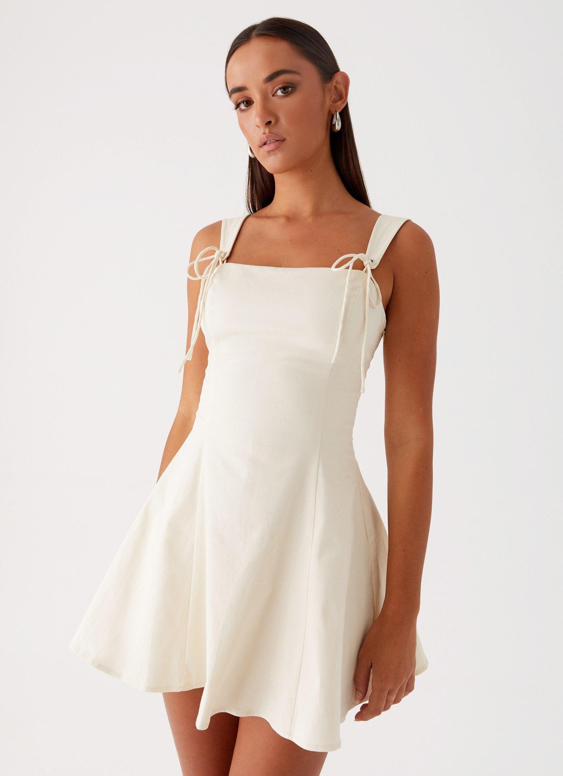 Jamaya Tie Mini Dress - Ivory Product Image