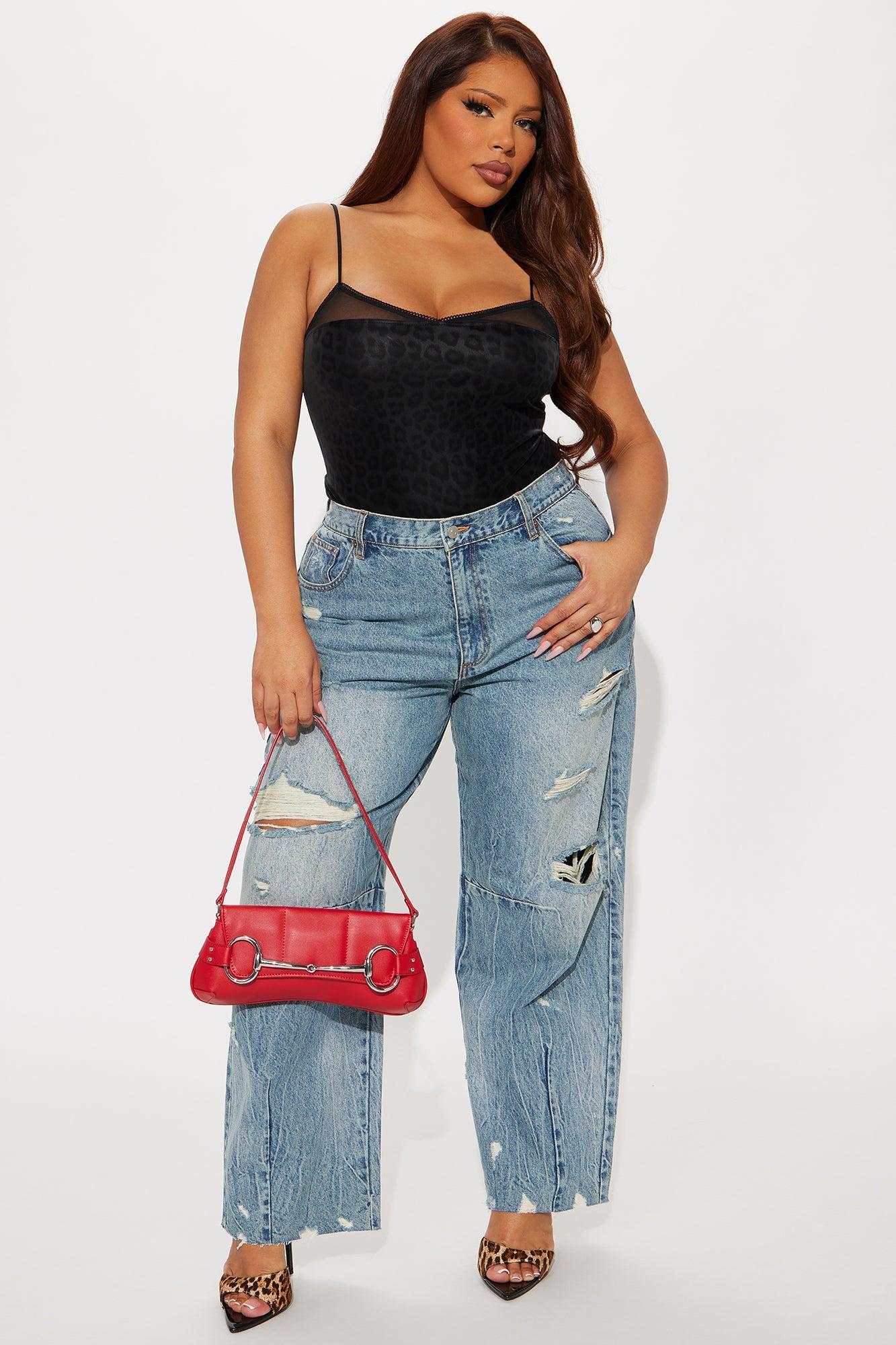 Bexy Destructed Barrel Wide Leg Jeans - Medium Wash Product Image