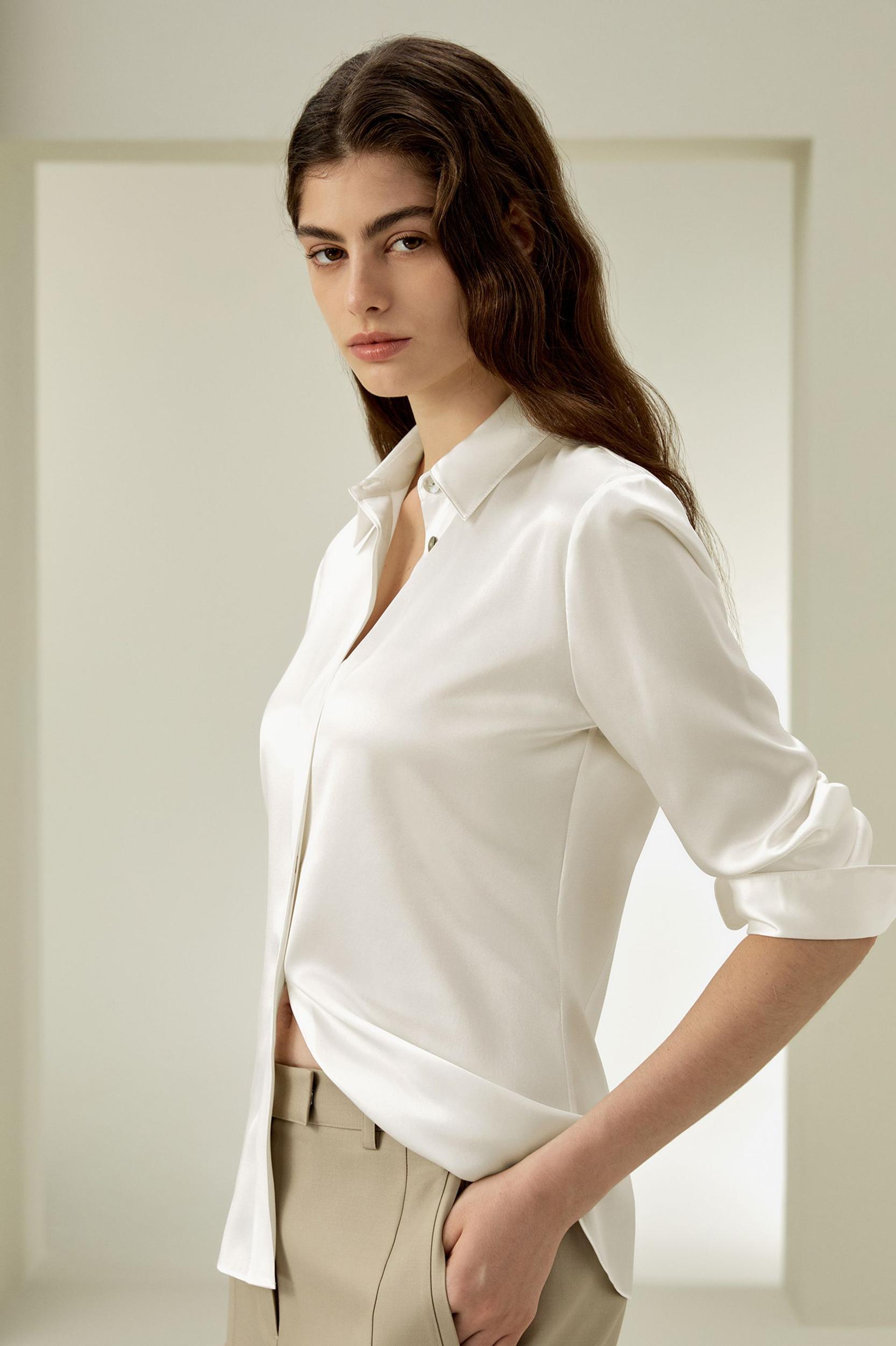 Elegant Silhouette Silk Shirt Product Image