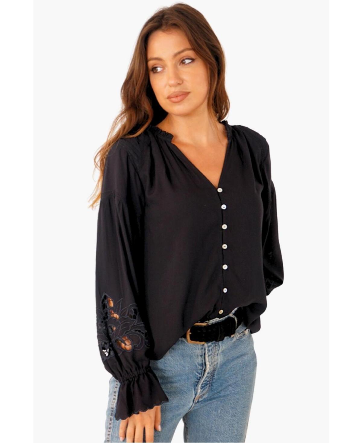 Paneros Clothing Womens Long Sleeve Embroidered Stevie Blouse Product Image